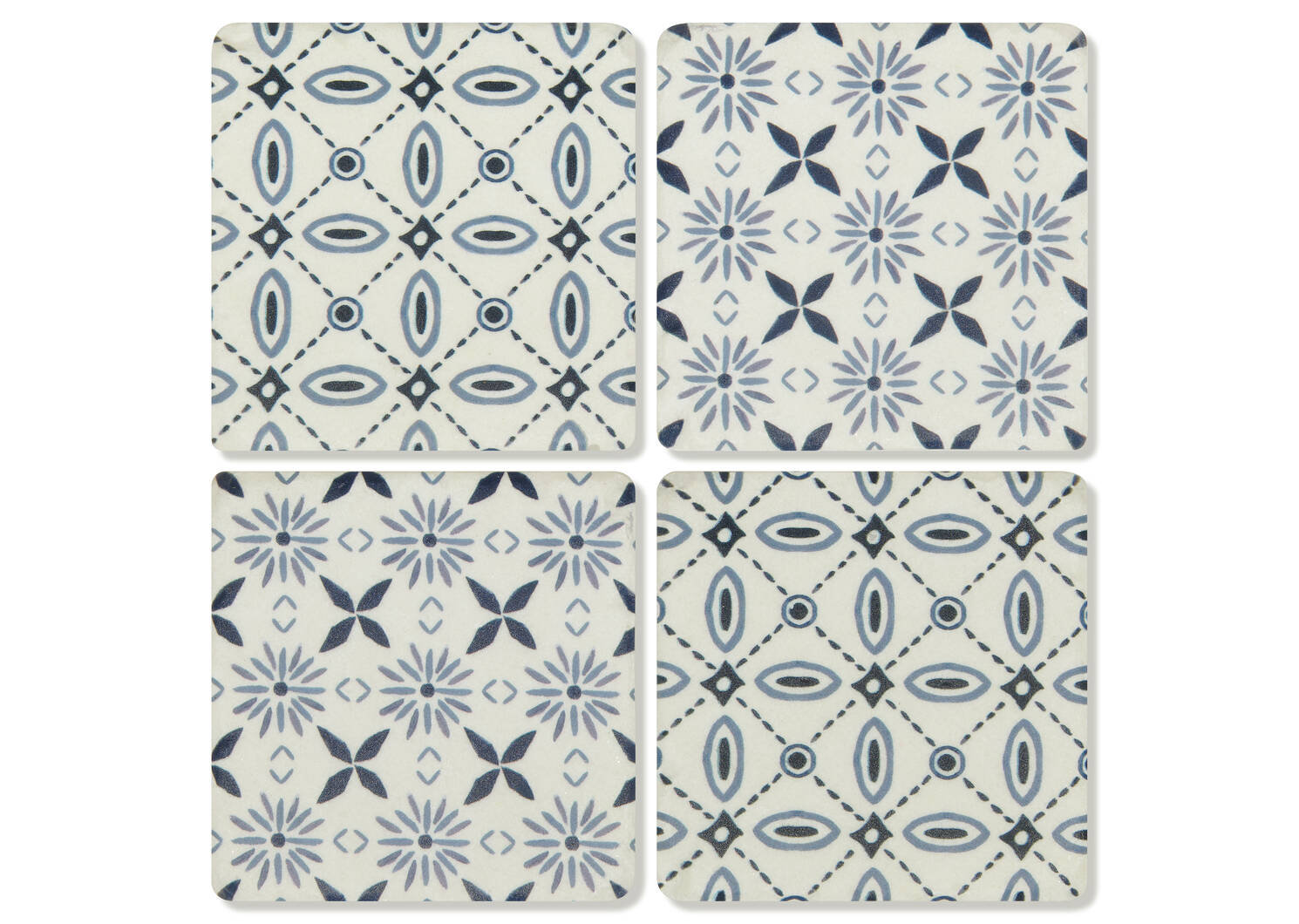 Ensemble de sous-verres Tile bleu/ivoire