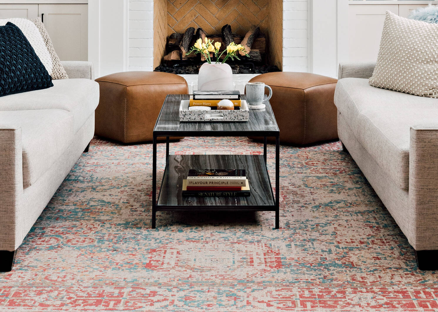 Azusa Rug - Sand/Coral/Blue