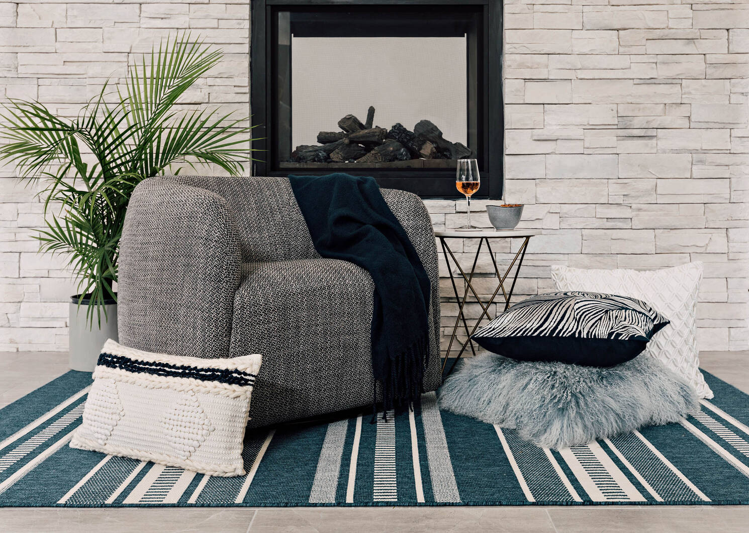 Matira Rug - Stripe Atlantic/Ivory