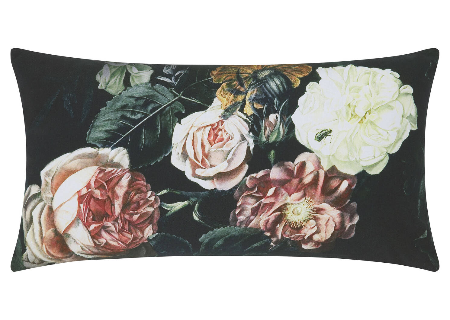Coussin floral Symphony 12x22 noir