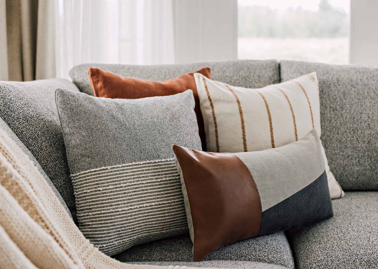 Avena Striped Pillow 20x20 Ivory/Caramel