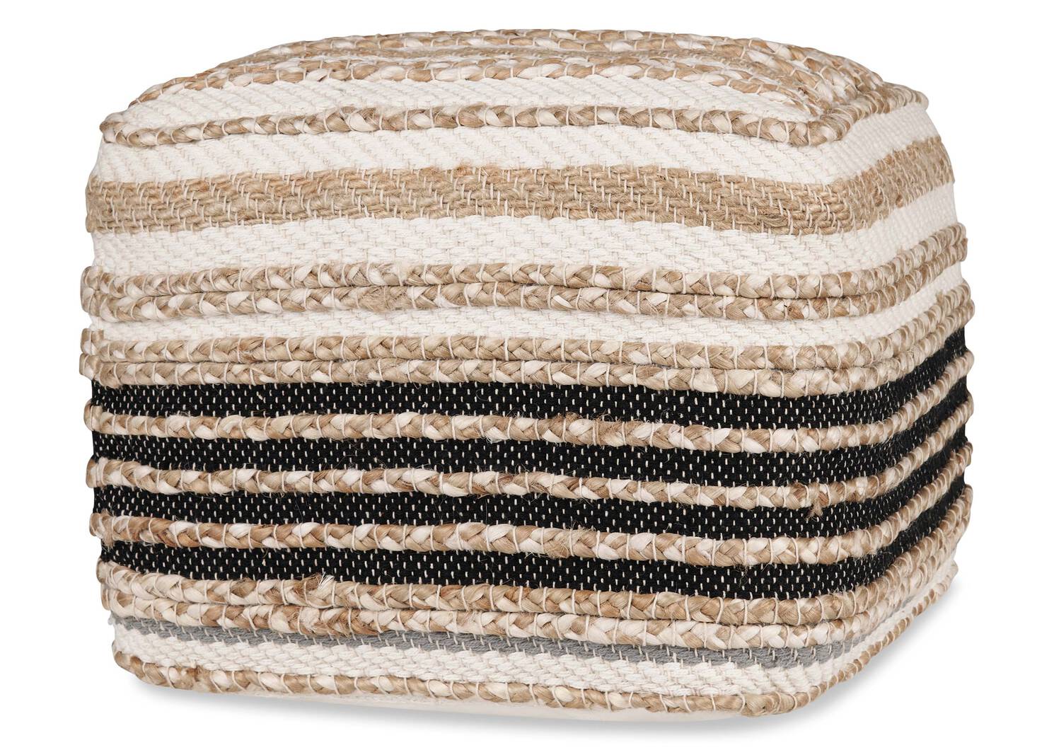 Pouf en jute Saskia naturel/ivoire/noir