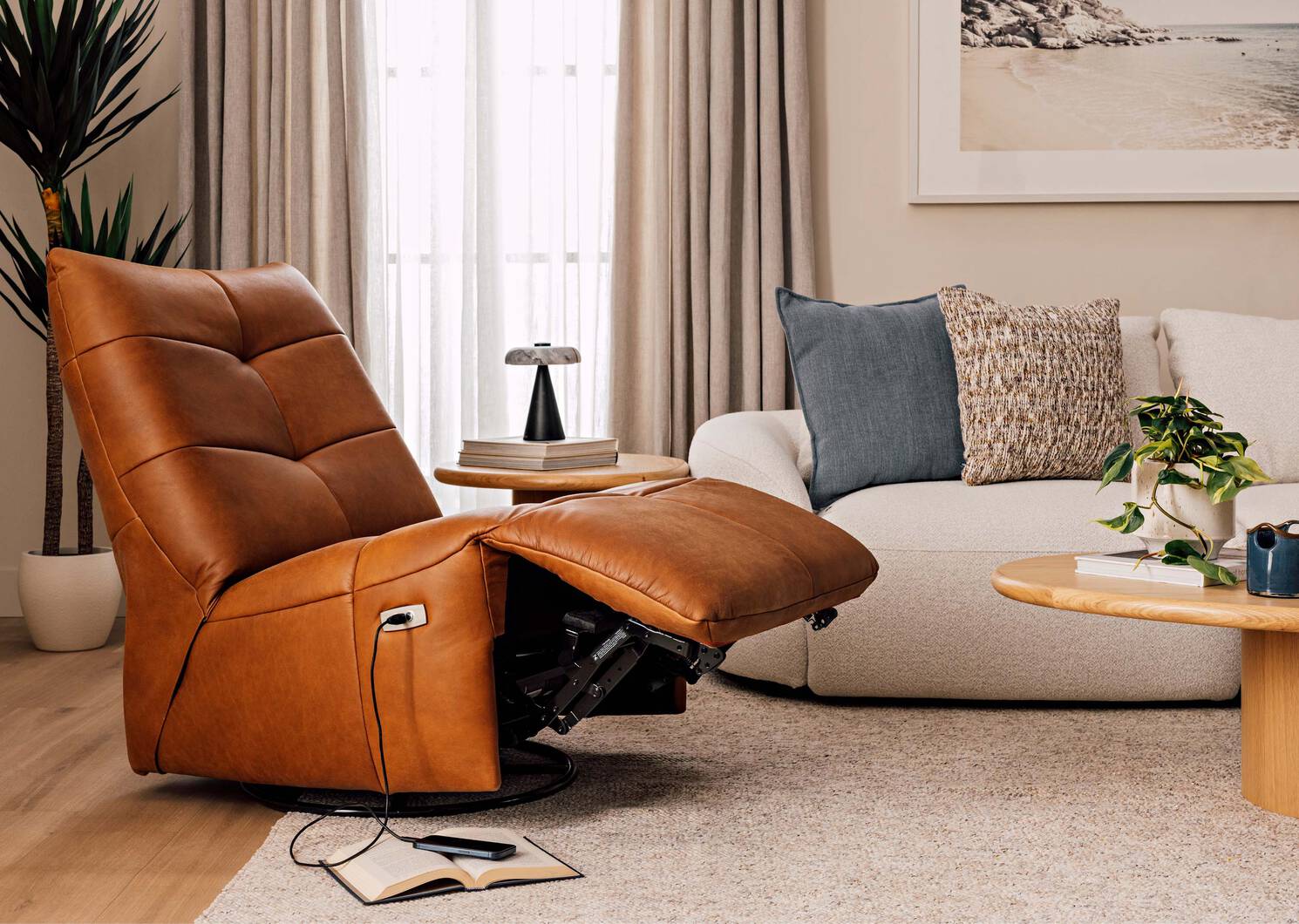 Durin Leather Power Recliner -Rin Cognac