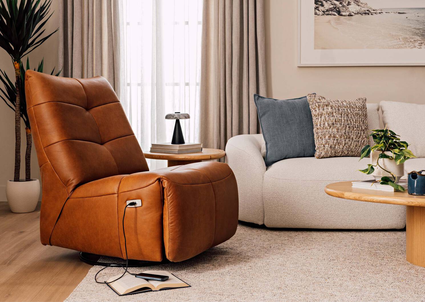 Durin Leather Power Recliner -Rin Cognac