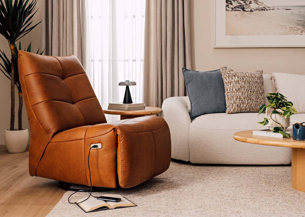 Durin Leather Power Recliner -Rin Cognac