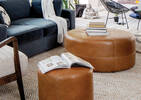 Archibald Leather Ottoman 36" -Adler Tan