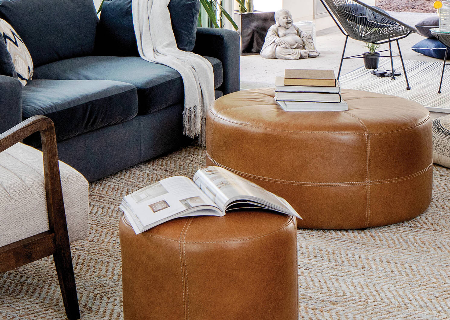 Archibald Leather Ottoman 36" -Adler Tan