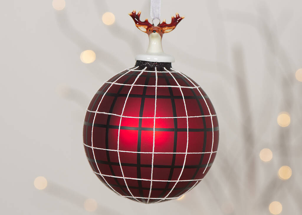 Rudolph Plaid Ball Orn Red