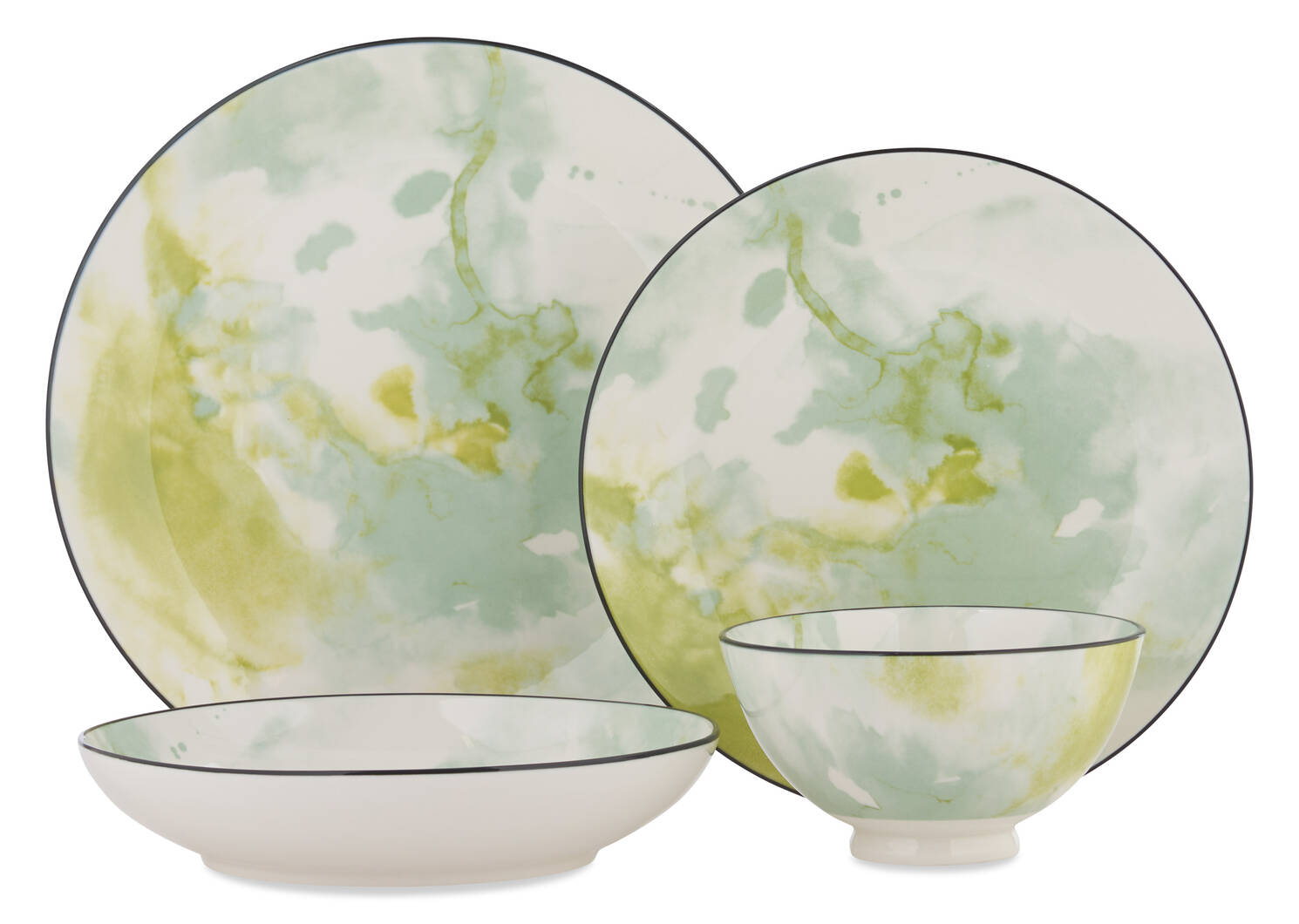 Watercolour 16pc Dish Set Green