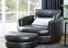 Andros Leather Chair w/ Ottoman -Grey