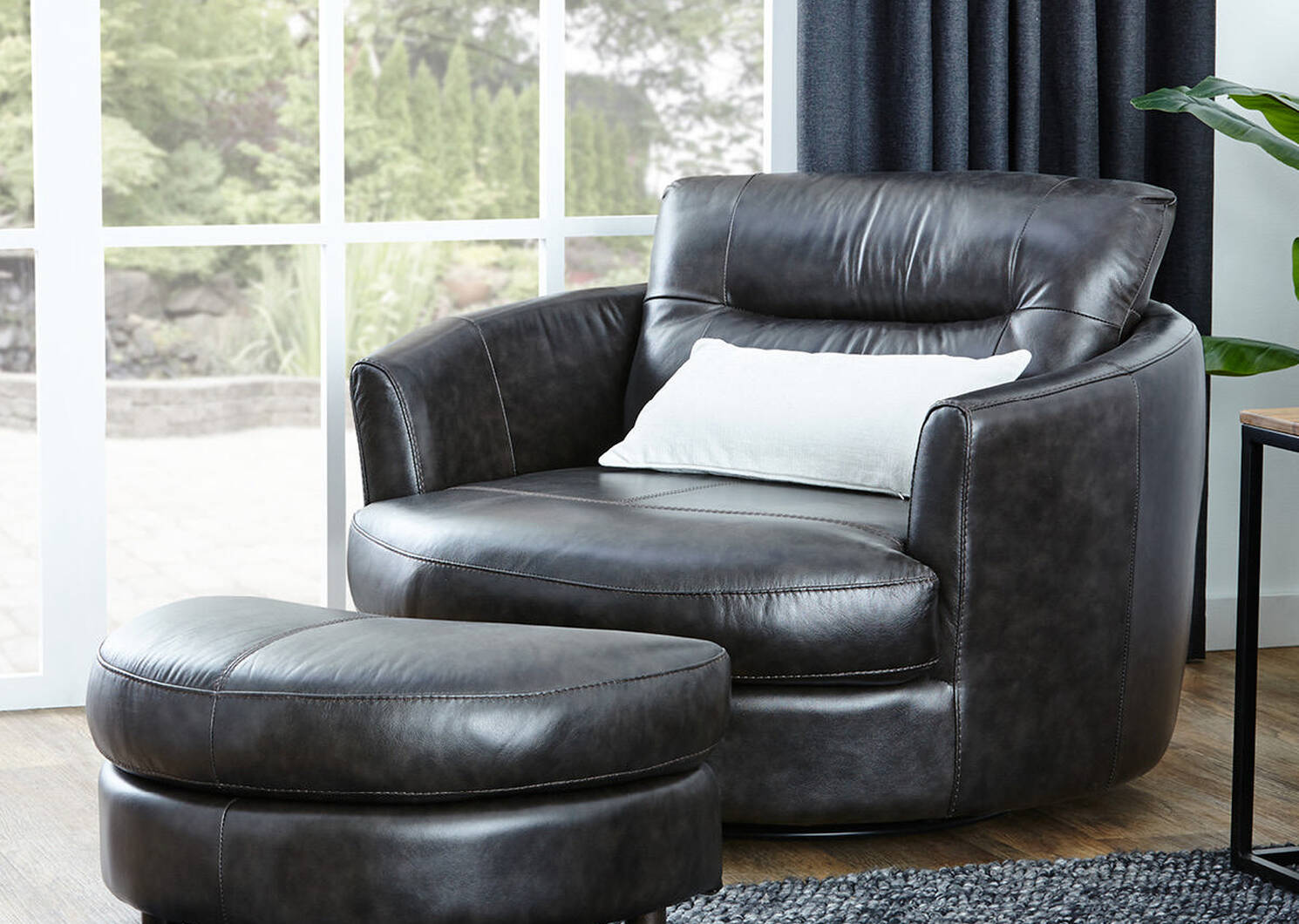 Andros Leather Chair w/ Ottoman -Grey