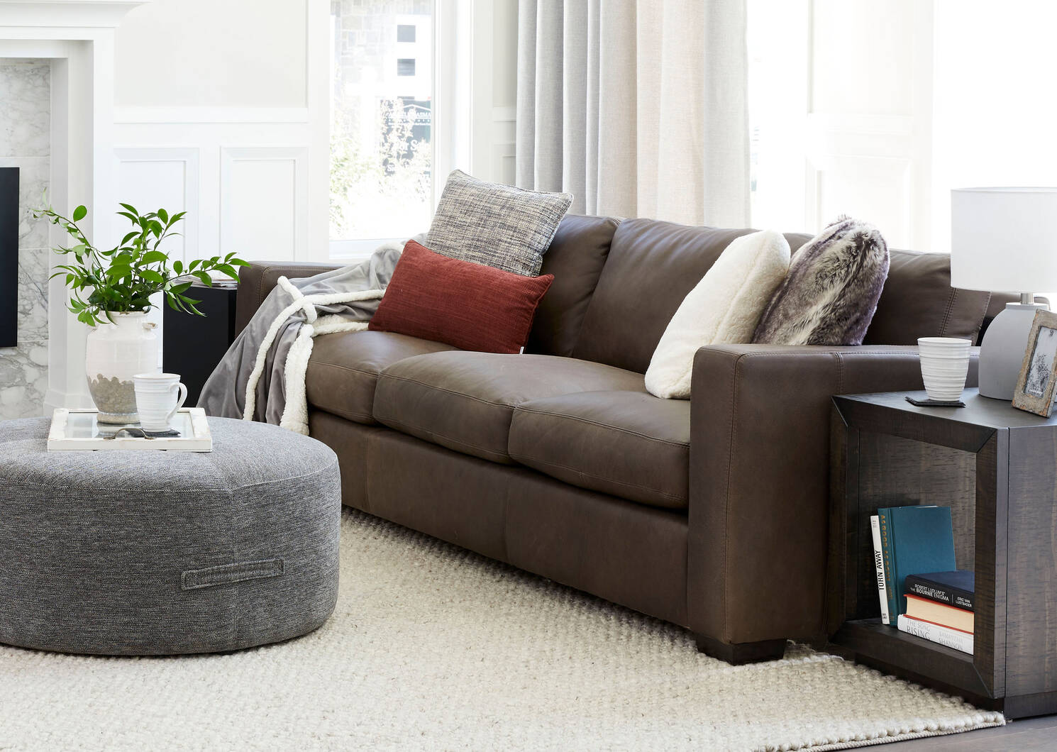 Brewer Leather Sofa Attica Cocoa Urban Barn Multiple colors and configurations available.