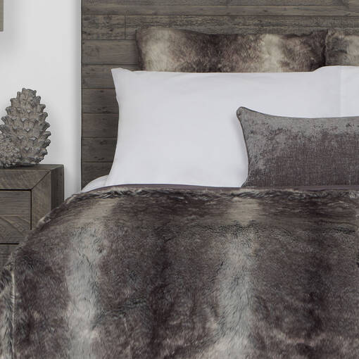 Haven Faux Fur Bedspread Queen Grey Wolf