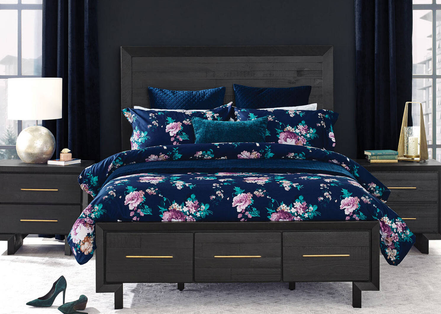 Cosmo Velvet Bedspread Midnight