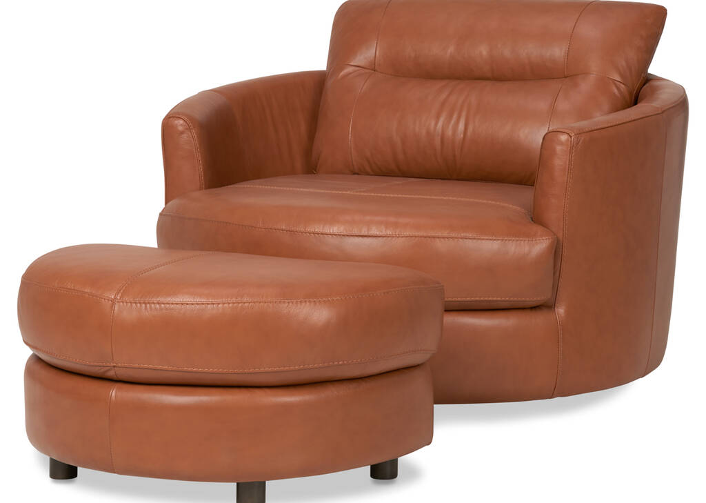 Andros Leather Chair w/ Ottoman -Tan
