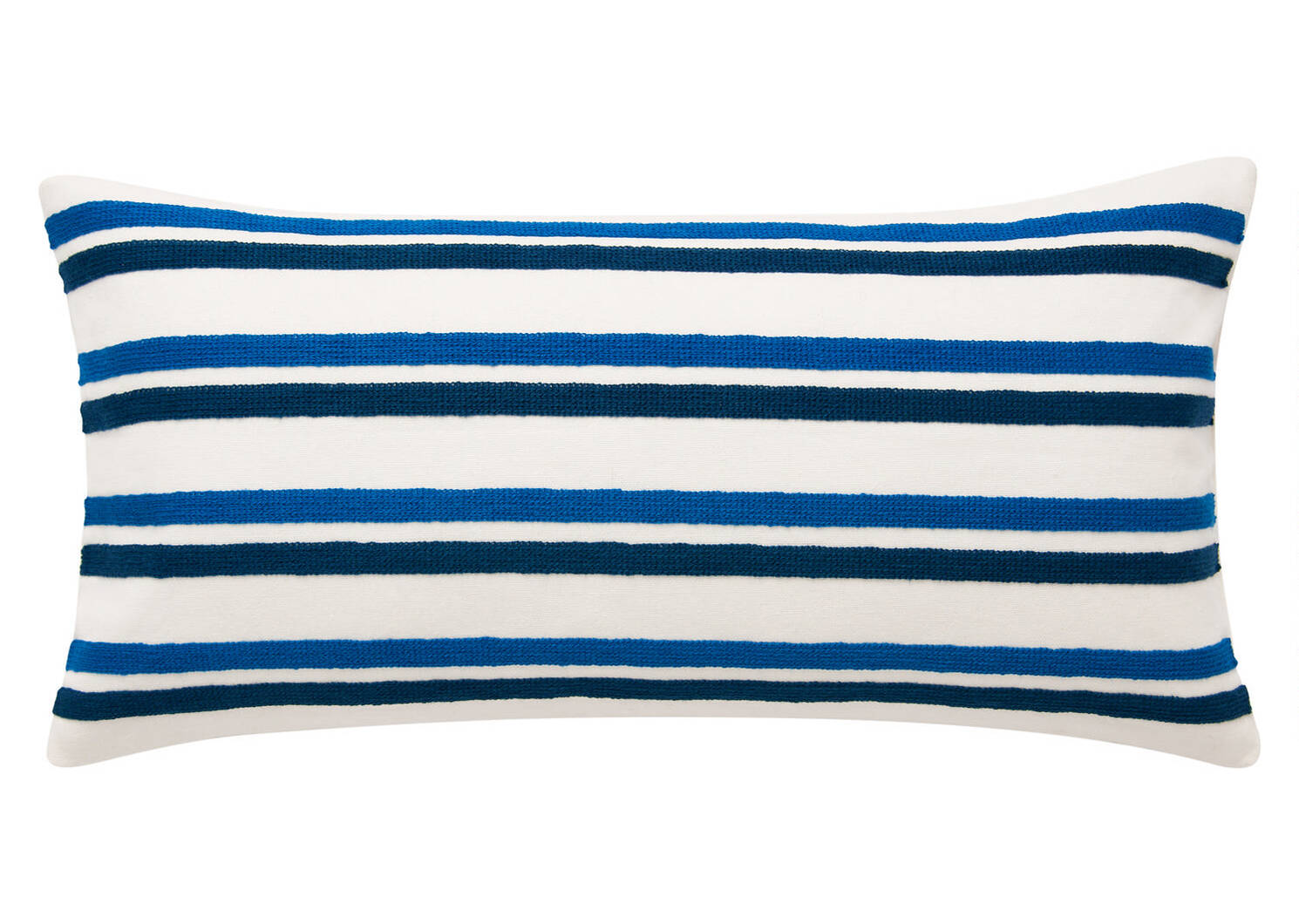 Coussin Bande 12x22 blanc/bleu ciel