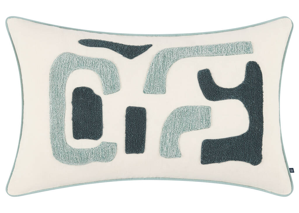 Coussin Pomo 14x24 ivoire/bleu
