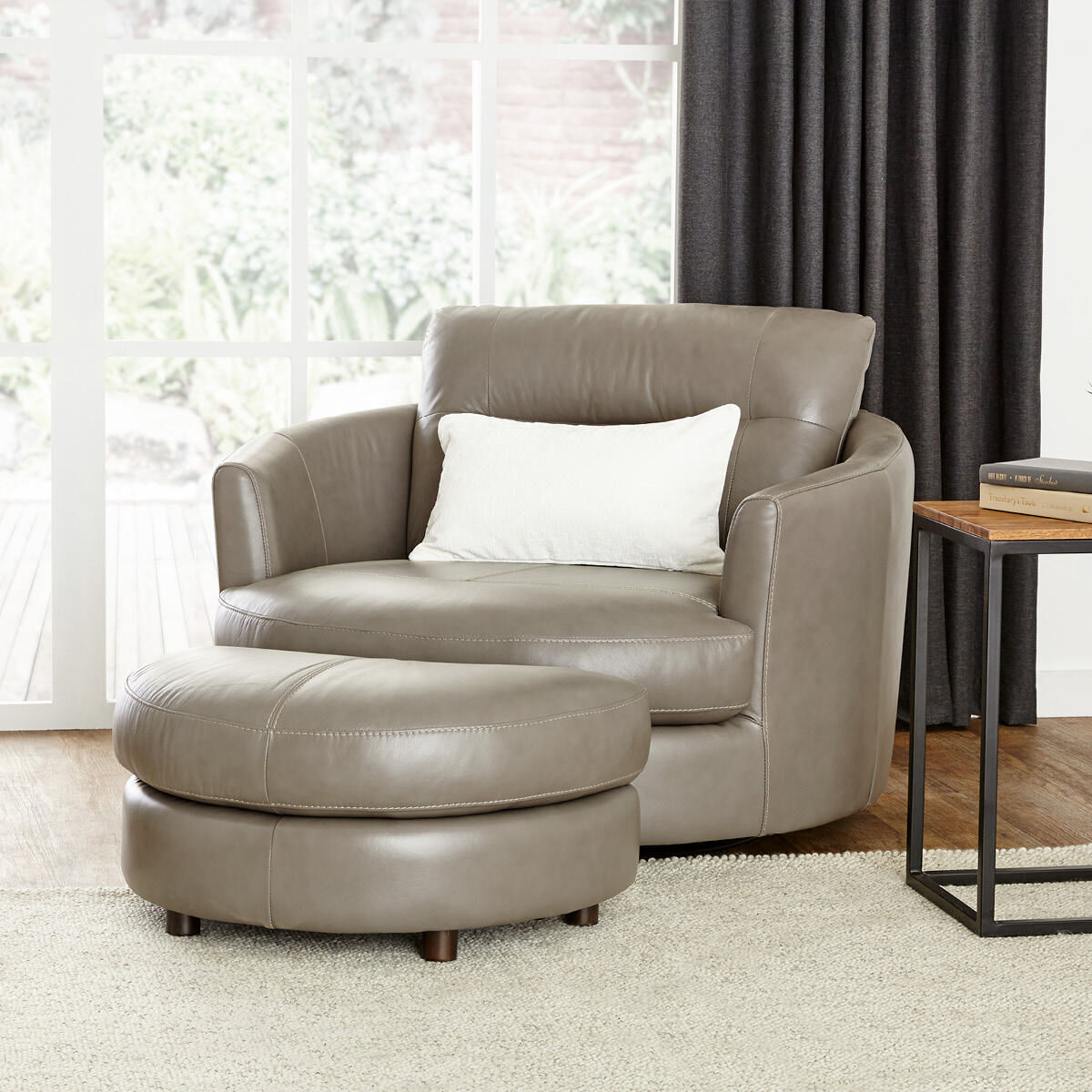 Andros Leather Chair w Ottoman Oxford