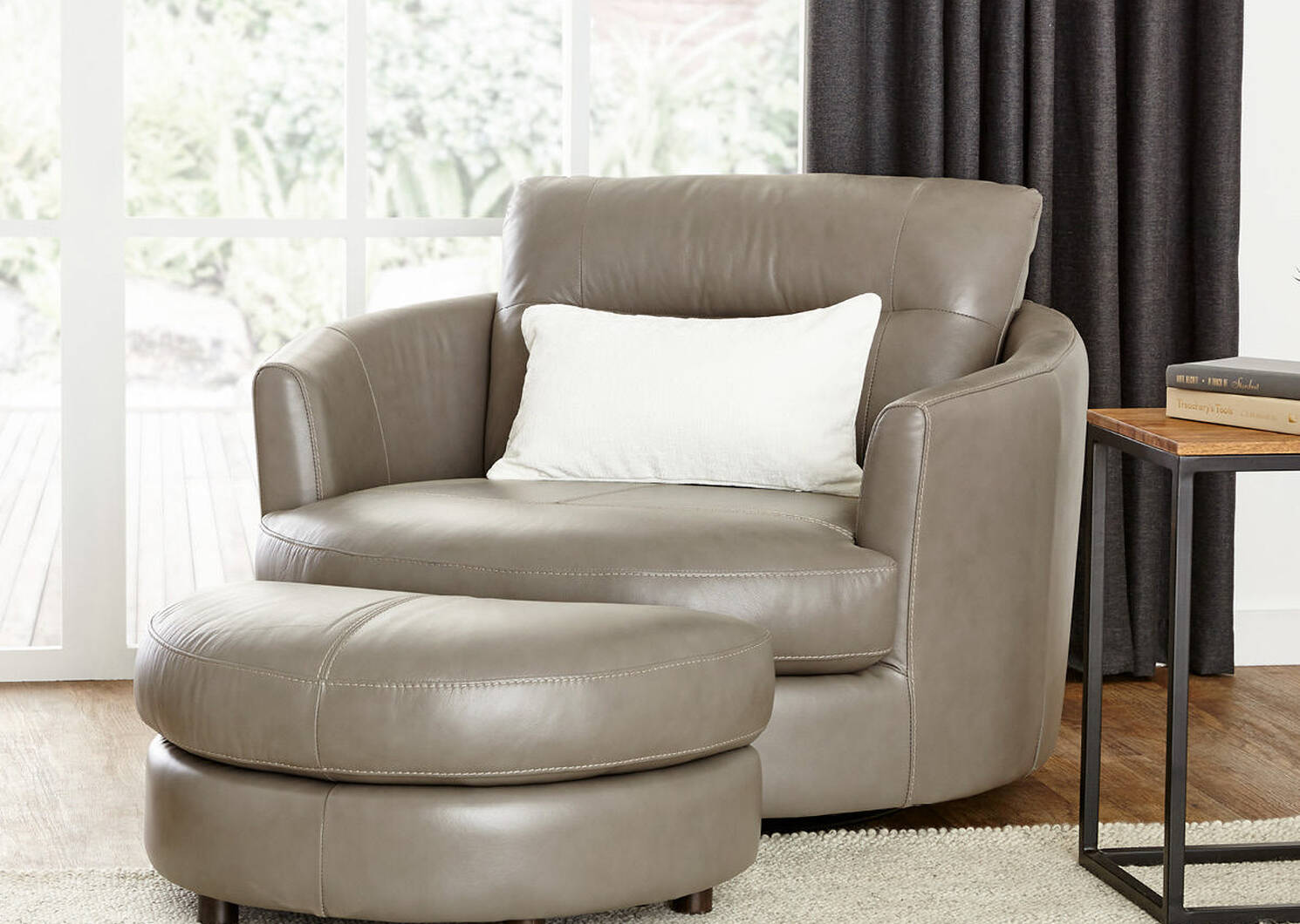 Andros Leather Chair w/ Ottoman -Oxford