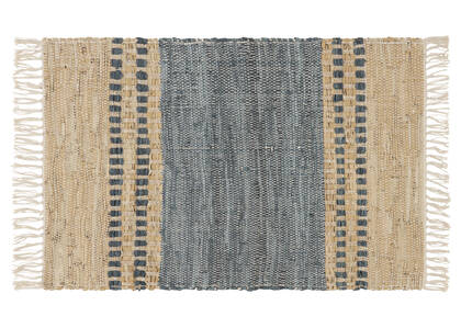 Otis Leather Accent Rugs - Blue/Sand