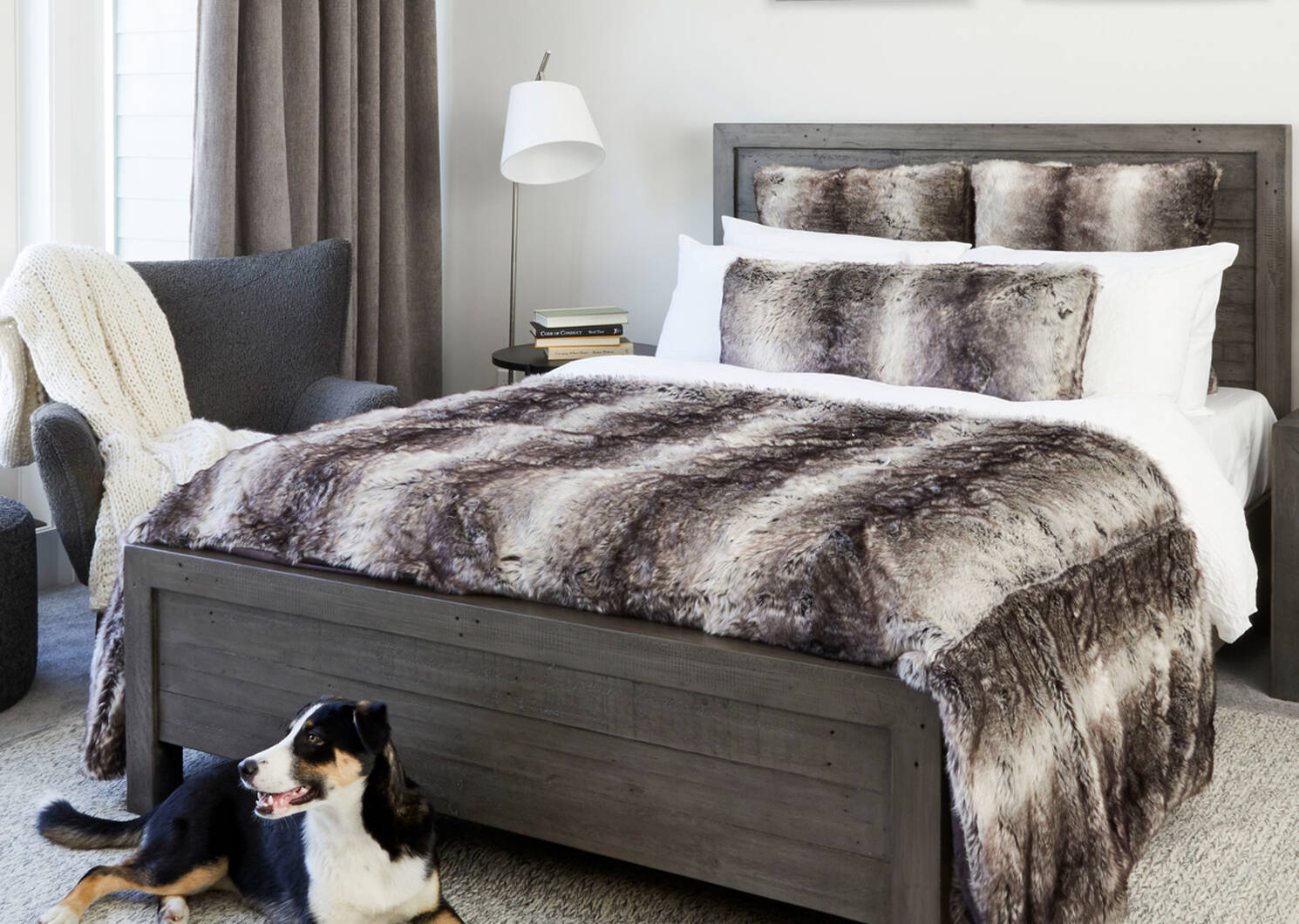 Haven Faux Fur Bedspread Grey Wolf