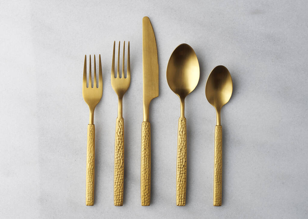 Hammered 5pc Cutlery Set Matte Brass