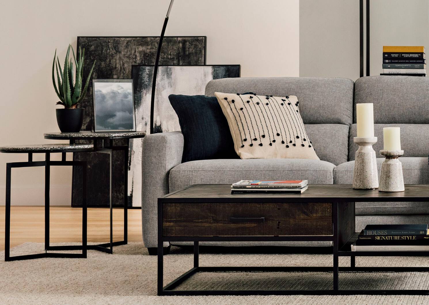 Malik Accent Table Set -Terrazzo Grey