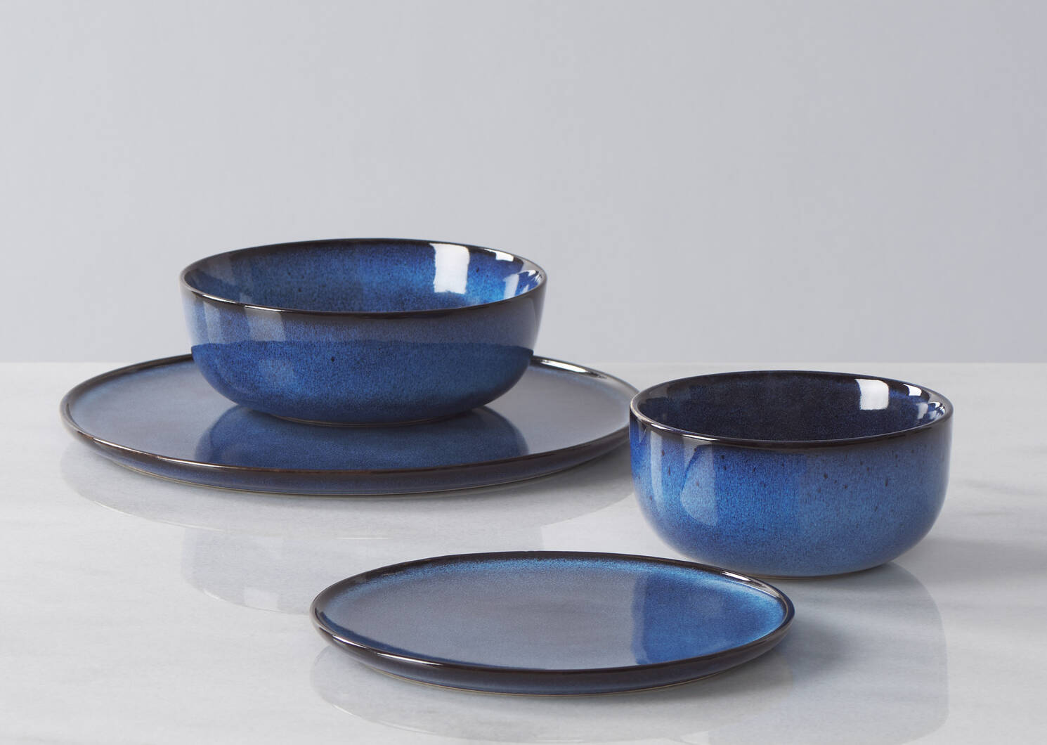 Serv. vaisselle 16 p Fontaine bleu foncé