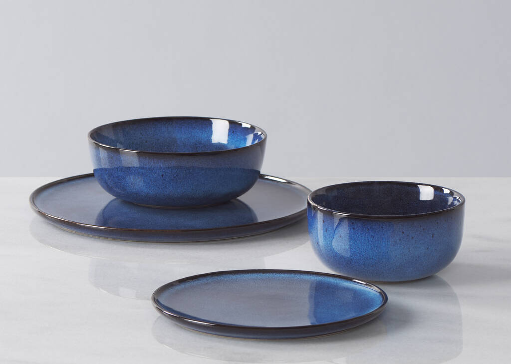 Serv. vaisselle 16 p Fontaine bleu foncé