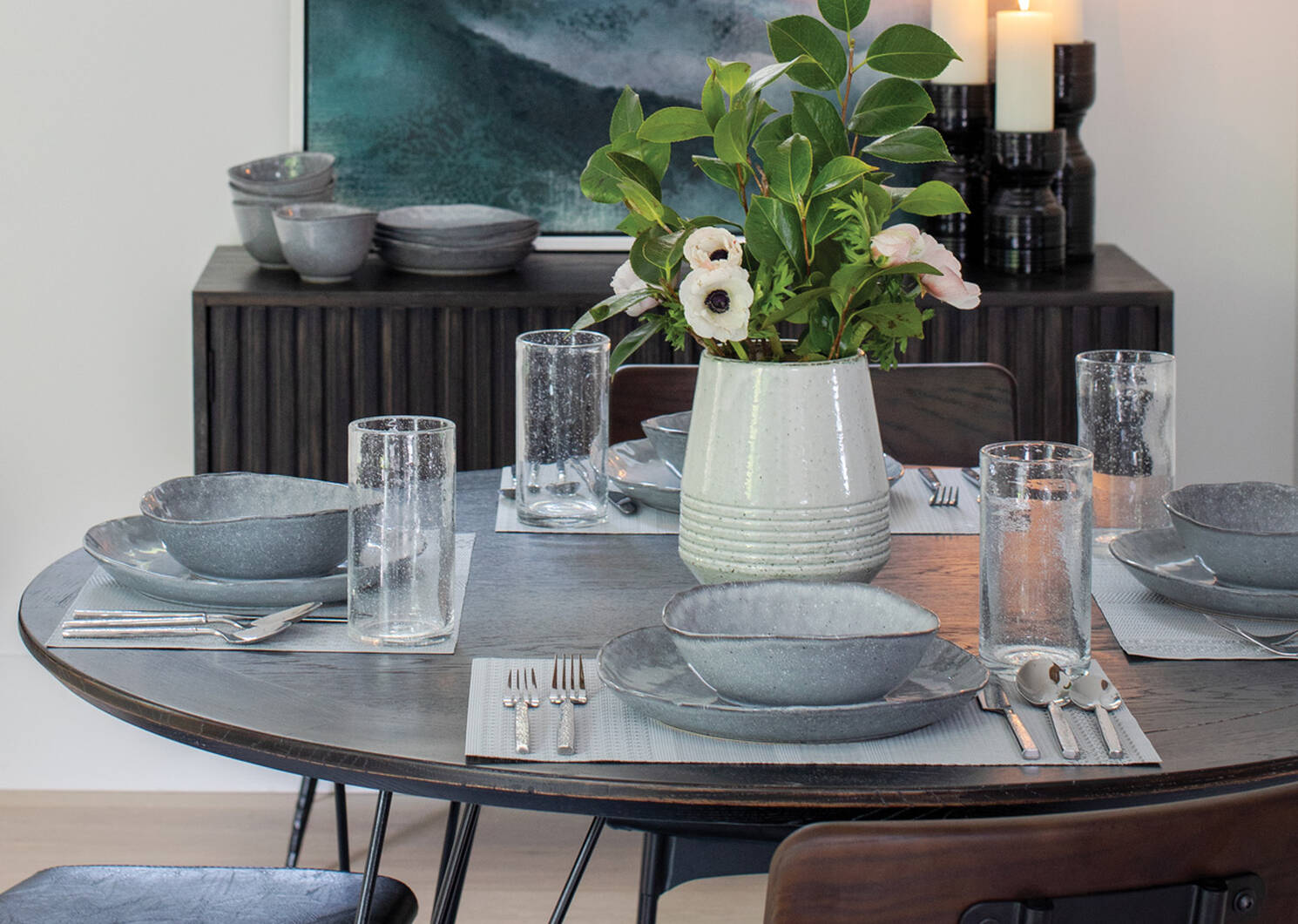 Crofton Glazed 16pc Dish Set Dark Grey