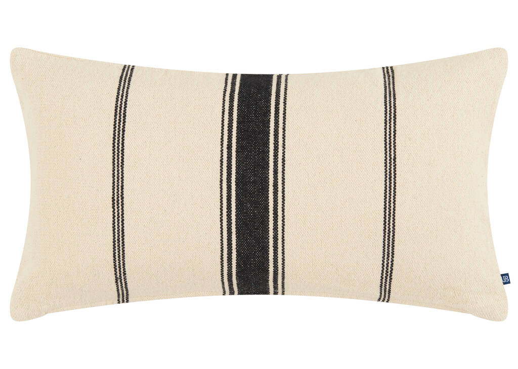 Coussin rayé Lowe 12x22 ivoire/noir