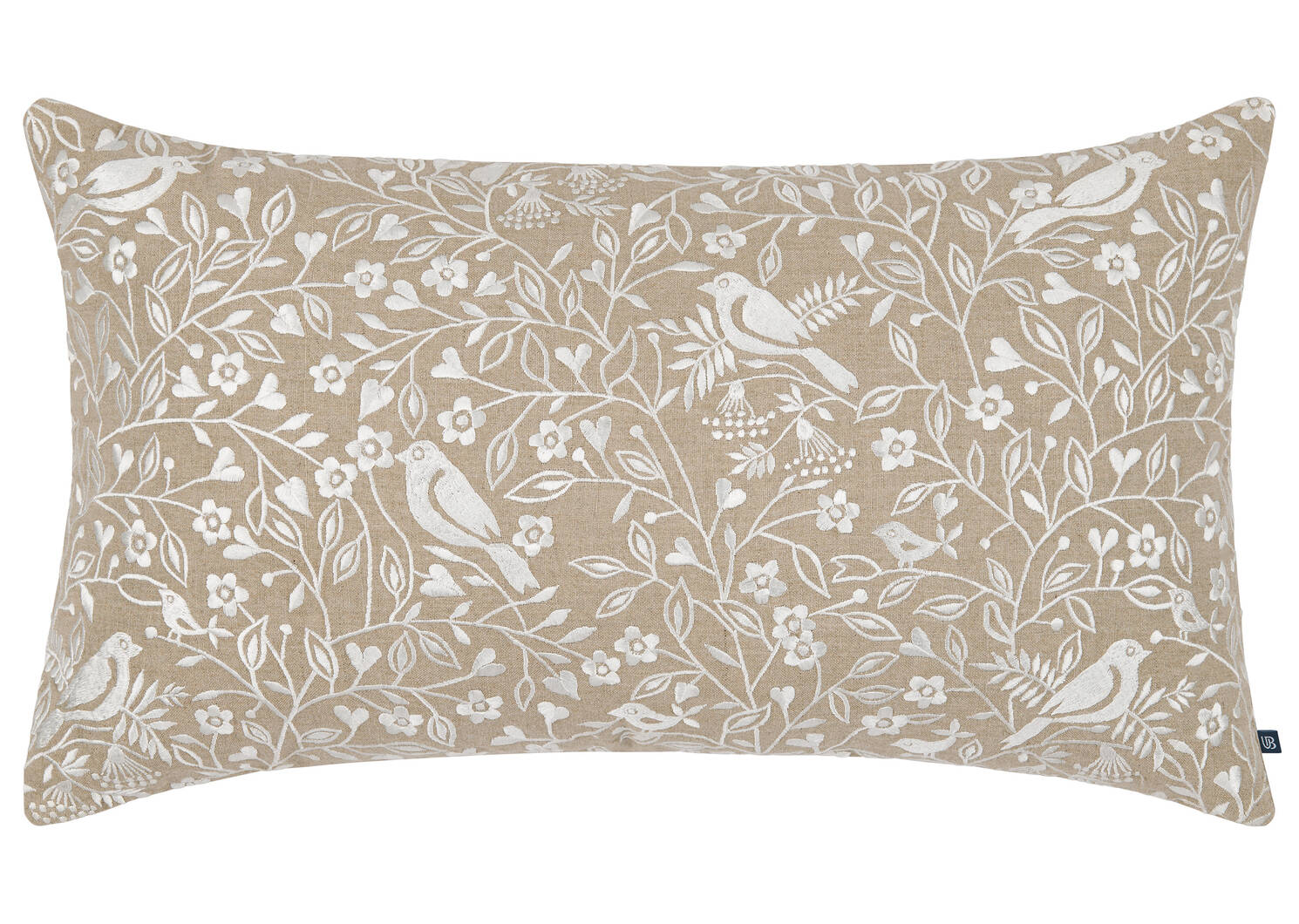 Coussin brodé en coton Ivy 14x24 sable