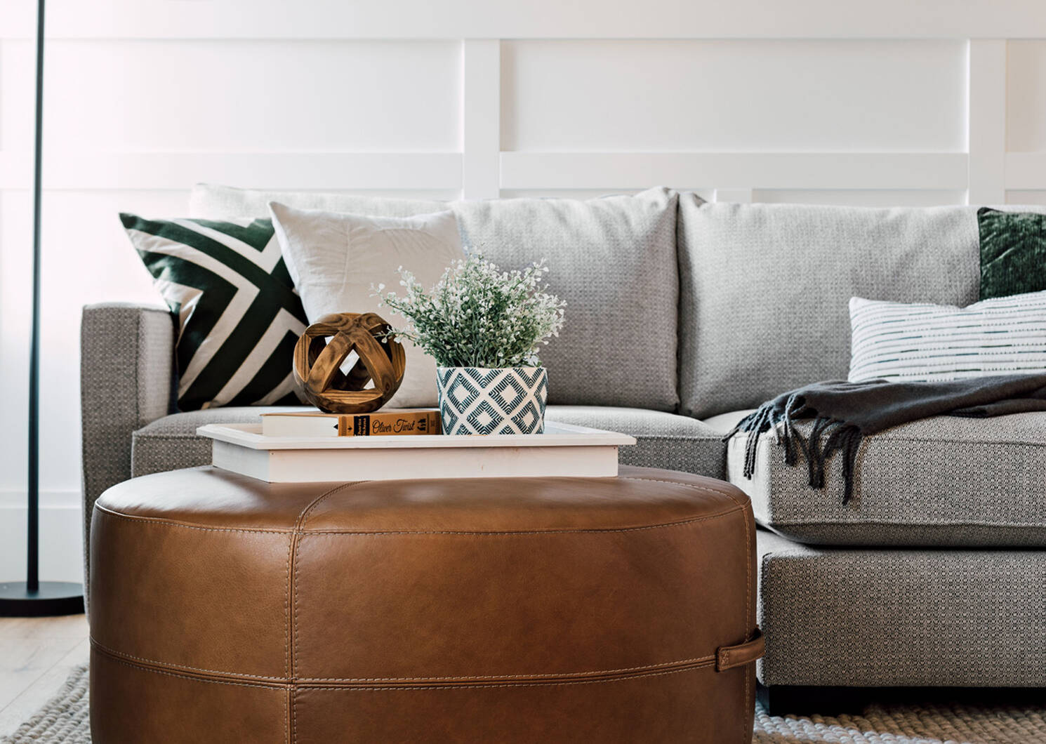 Archibald Leather Ottoman 36" -Adler Tan