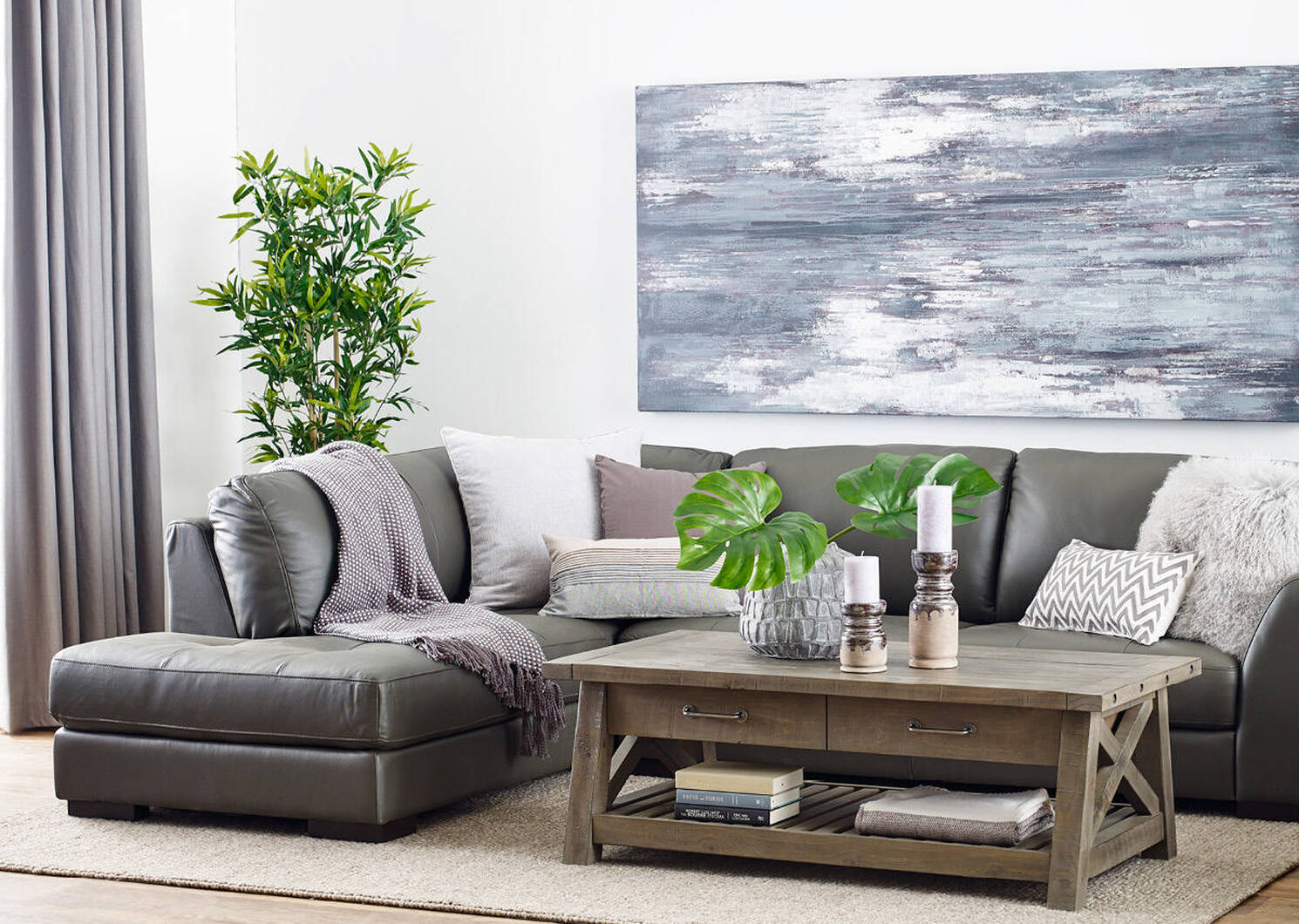 Boone Leather Sofa Chaise -Grey, LCF