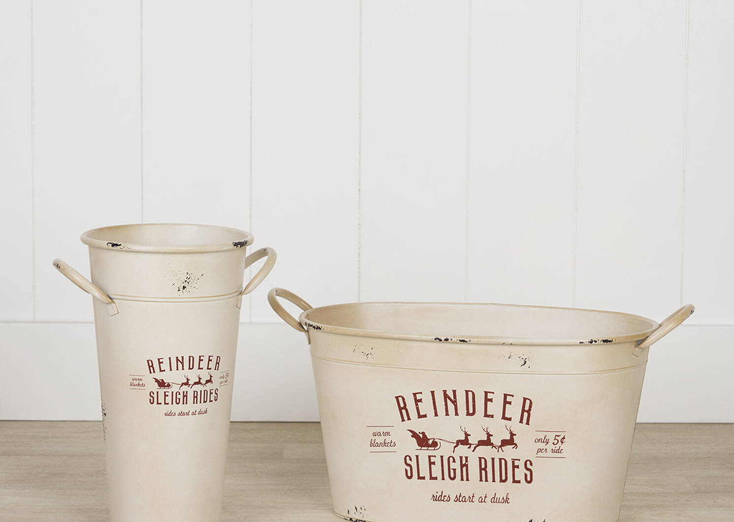 Reindeer Sleigh Rides Bucket Tall Whi