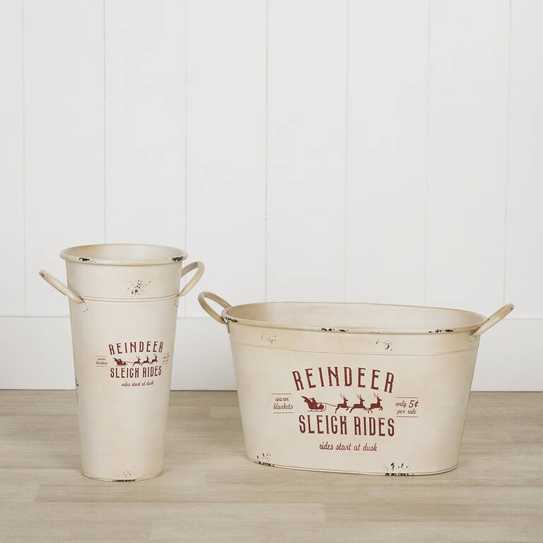 Reindeer Sleigh Rides Bucket Tall Whi | Urban Barn