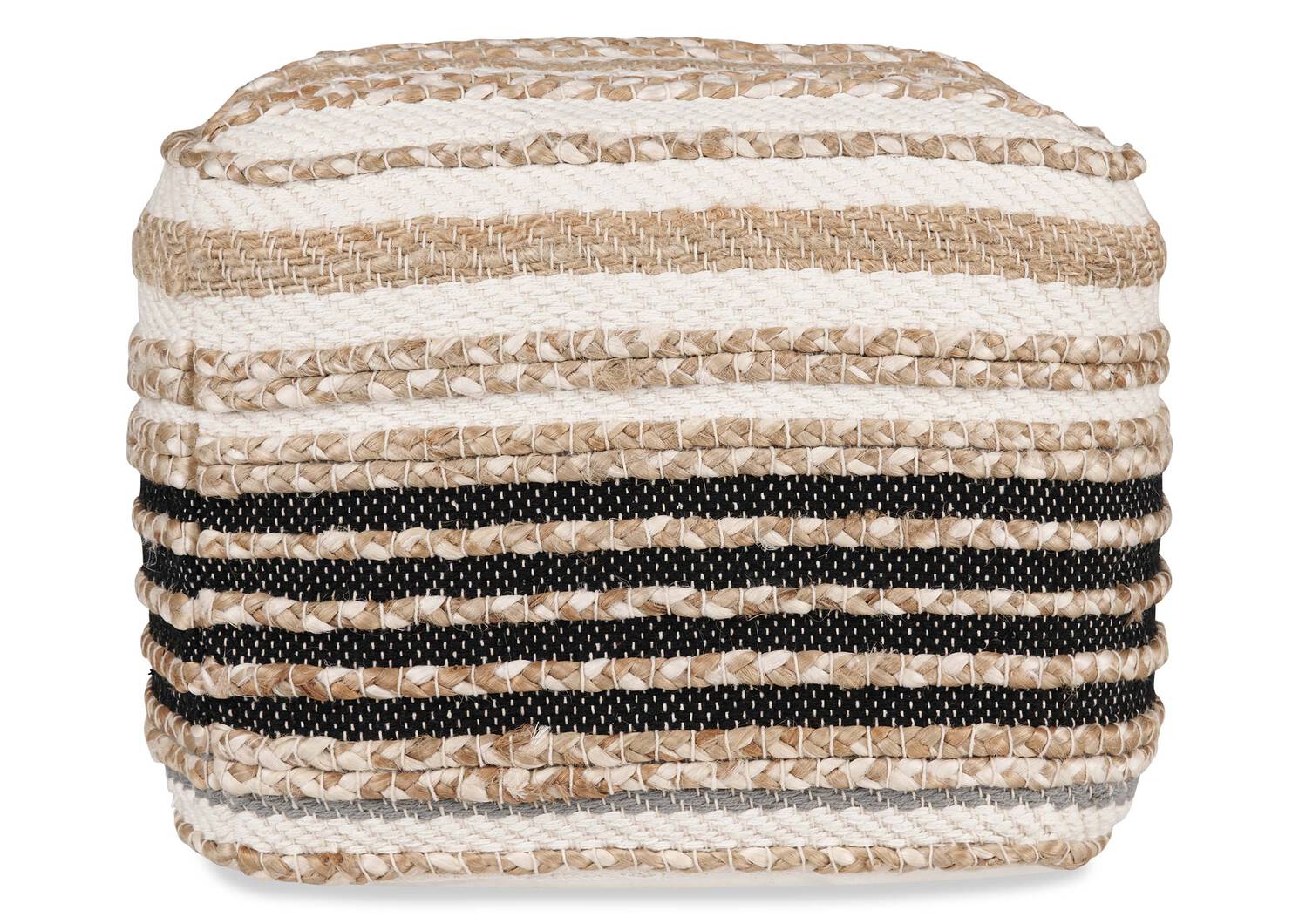 Pouf en jute Saskia naturel/ivoire/noir