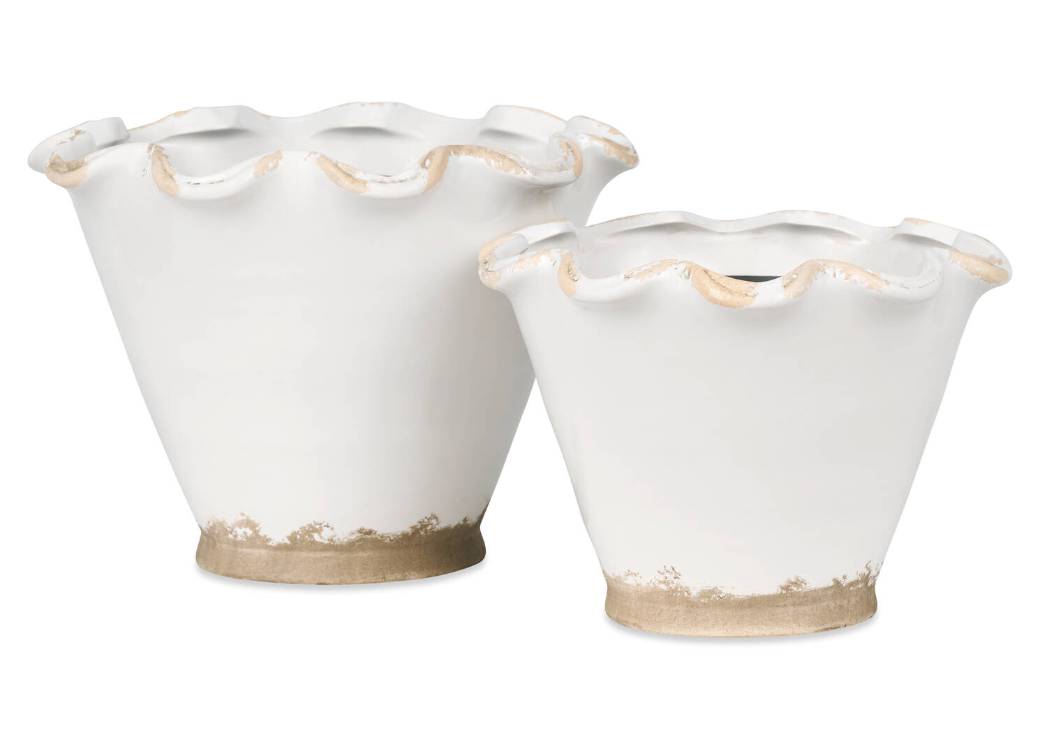 Ruffled Planter Large Antiqued White