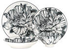 Peony 16pc Dish Set Black/White