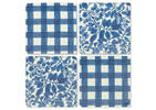 Floral/Plaid Coaster Set Blue