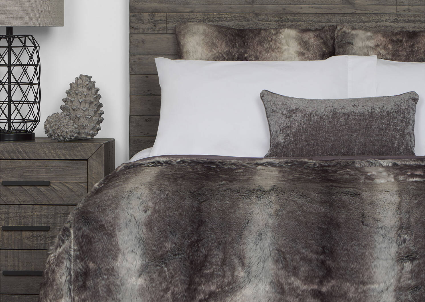 Haven Faux Fur Bedspread Grey Wolf