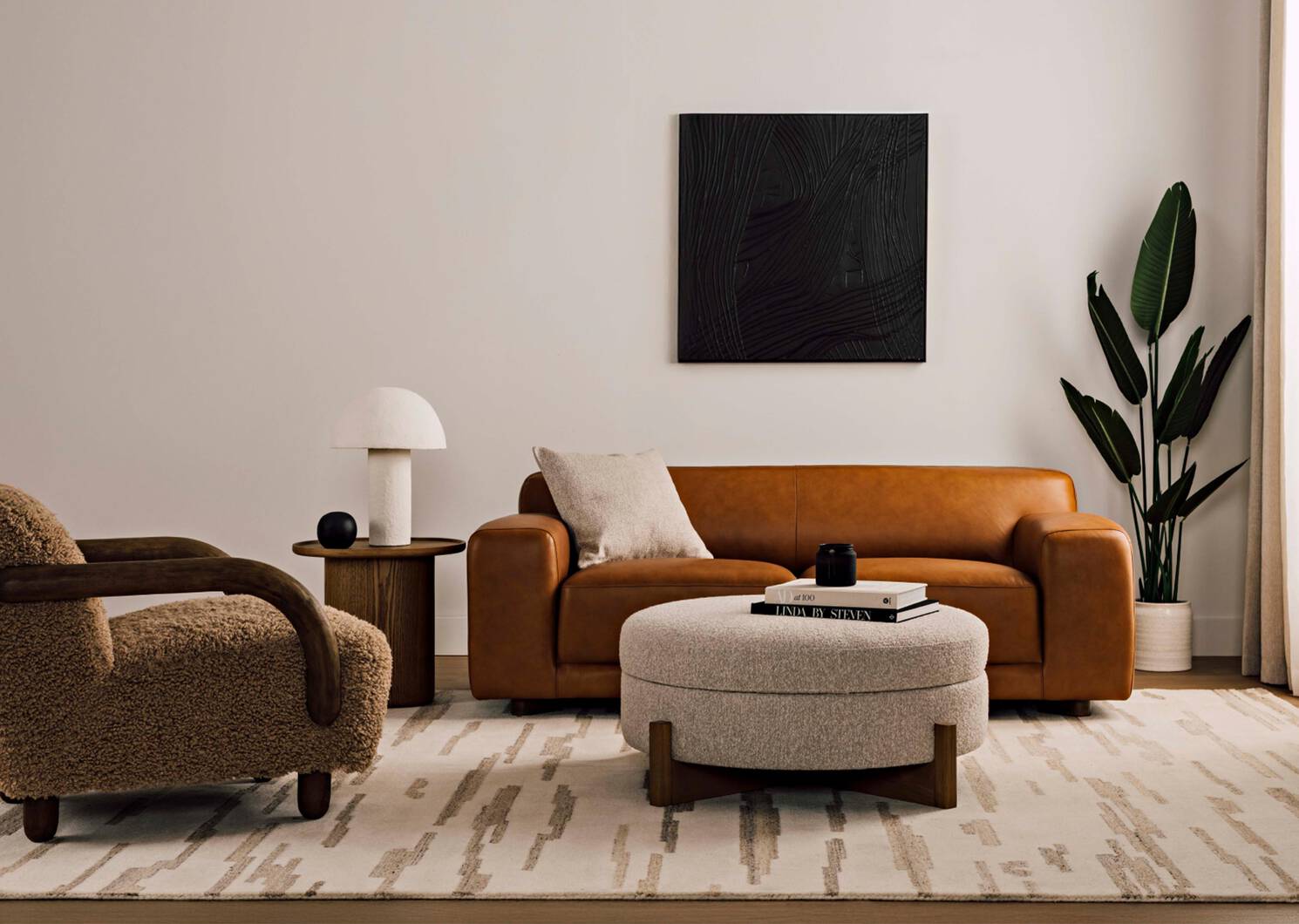 Gaetano Leather Sofa -Saddle Tan