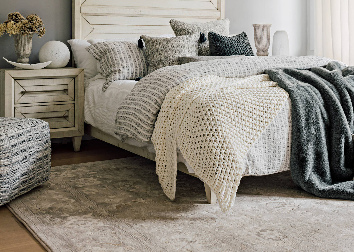 Ensembles de housse de couette en coton Collen blancs/gris