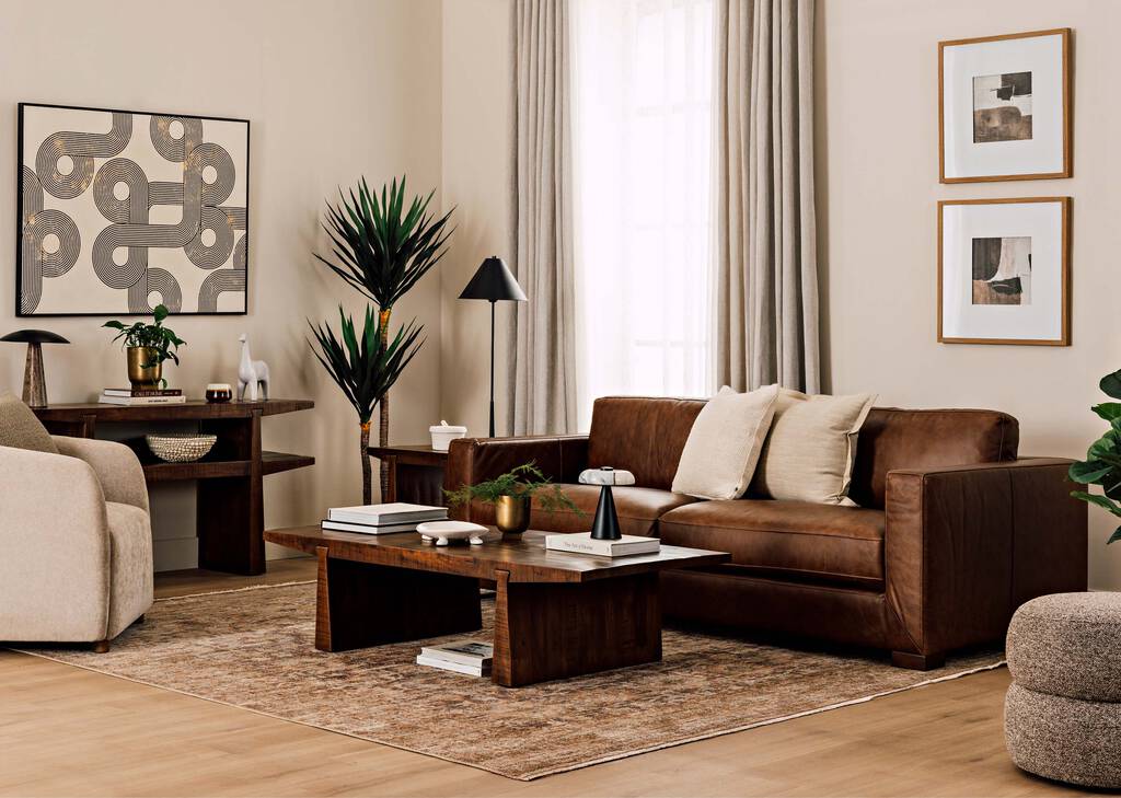 Gaetano Leather Sofa -Saddle Brown