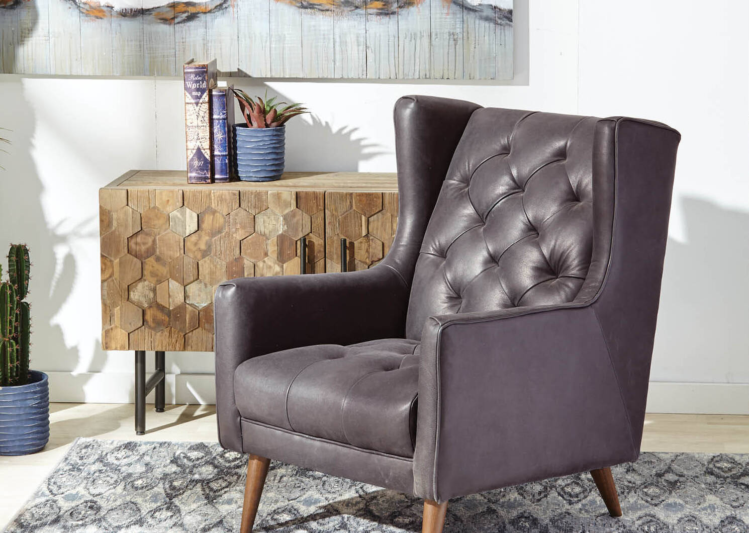 Fauteuil en cuir Lincoln -Thor charbon