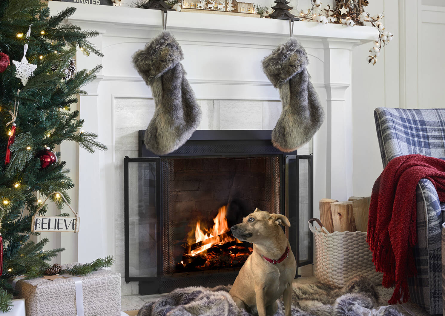 Fauna Faux Fur Stocking Grey Wolf