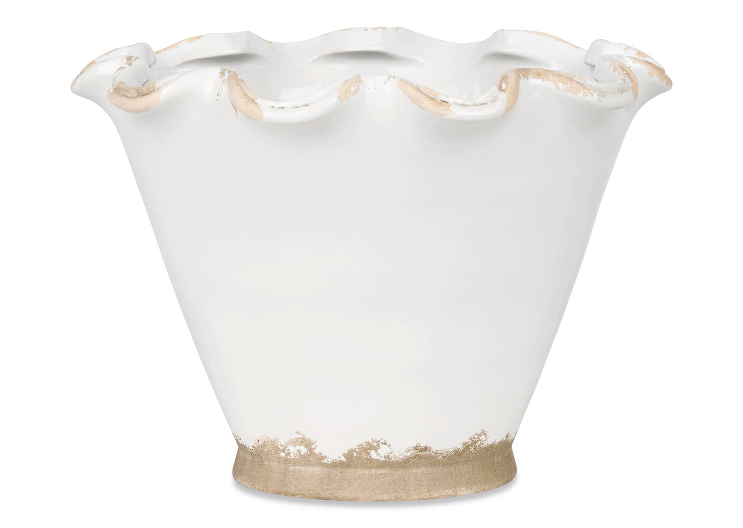 Grand cache-pot Ruffled blanc antique