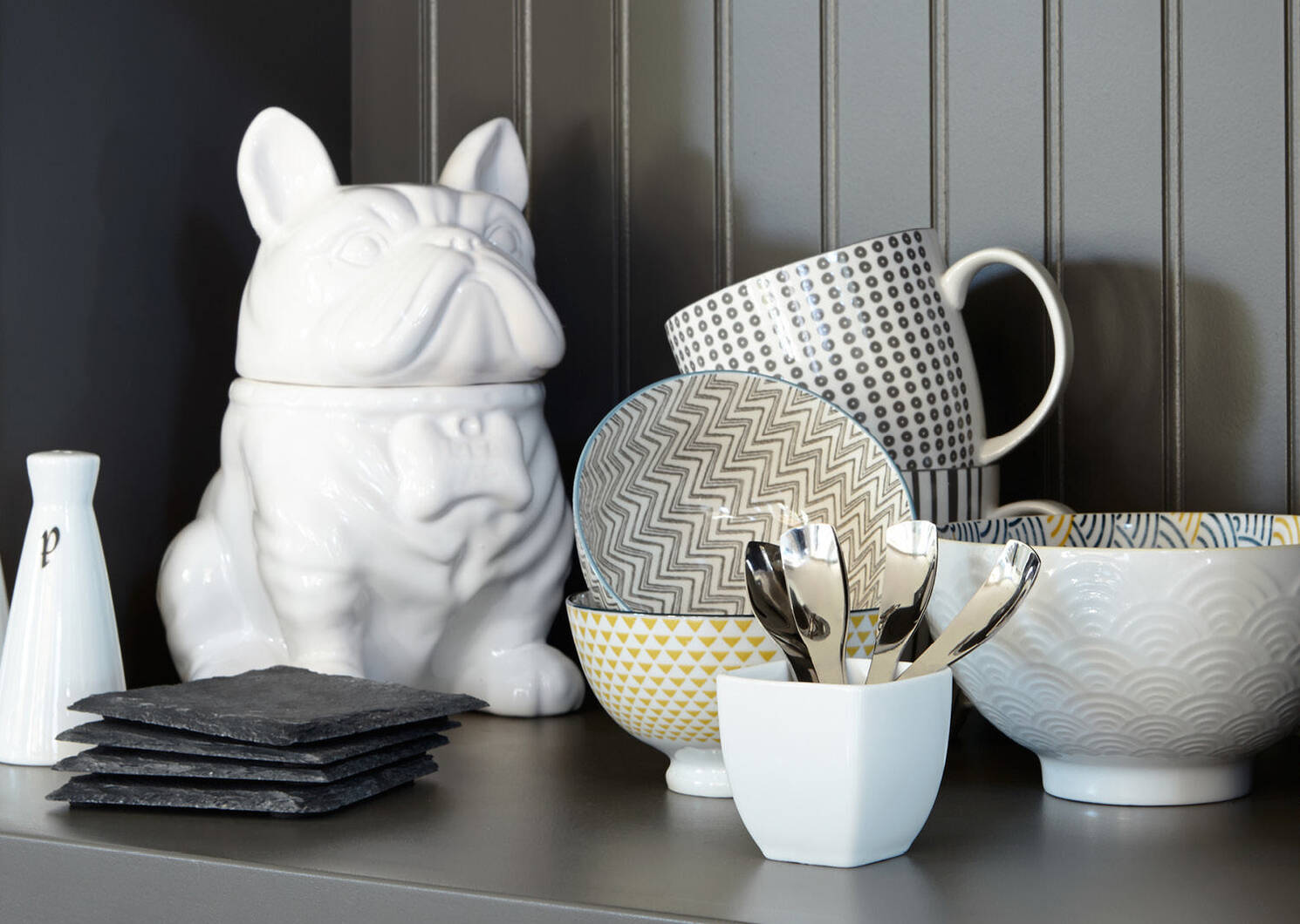 Louie Bulldog Cookie Jar White