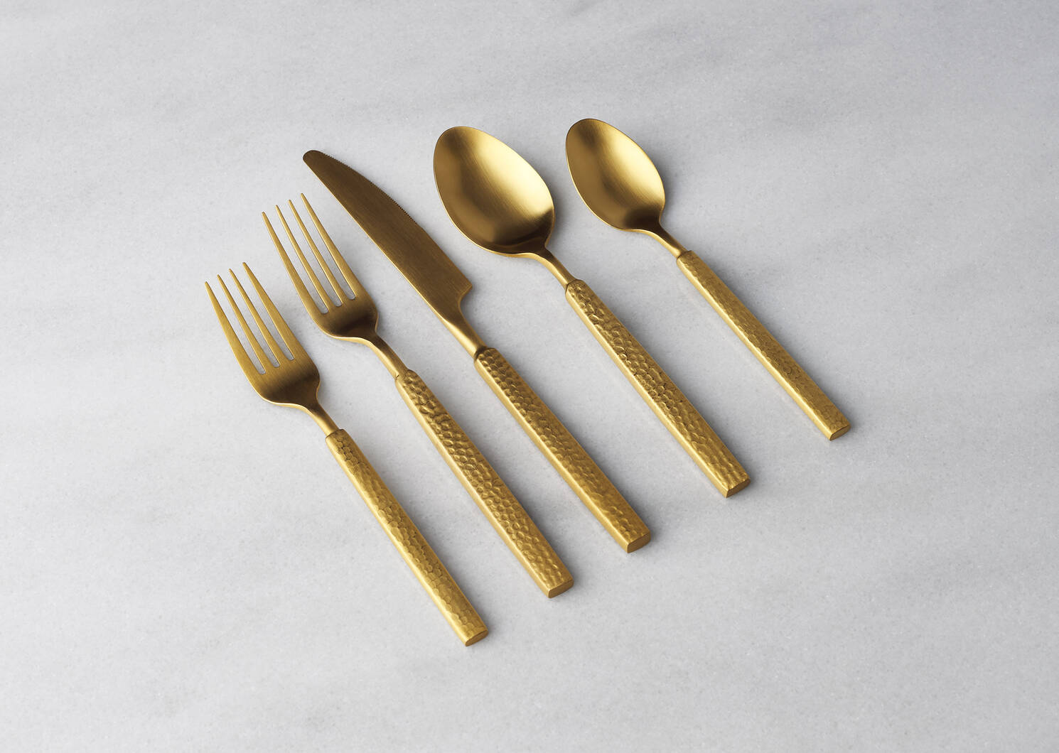 Hammered 5pc Cutlery Set Matte Brass