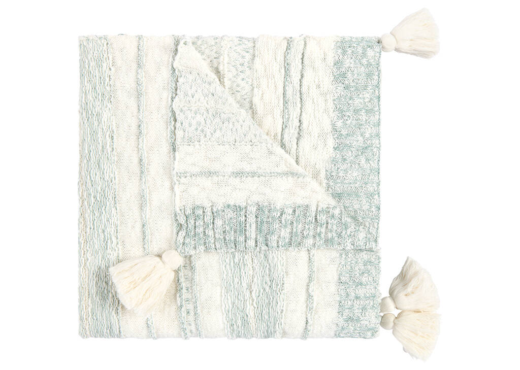 Rafe Cotton Striped Throw Ivory/Blue